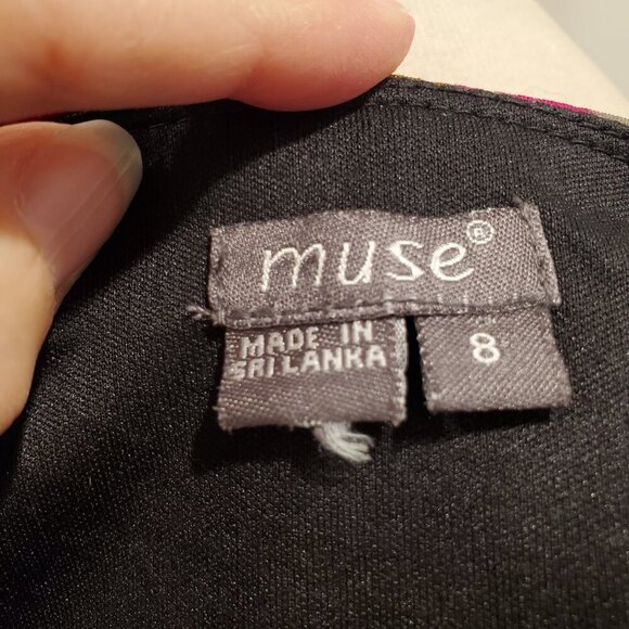 MUSE SZ 8 Twist front, Long-sleeve Abstract Print Stretch Midi Dress - Picture 8 of 9